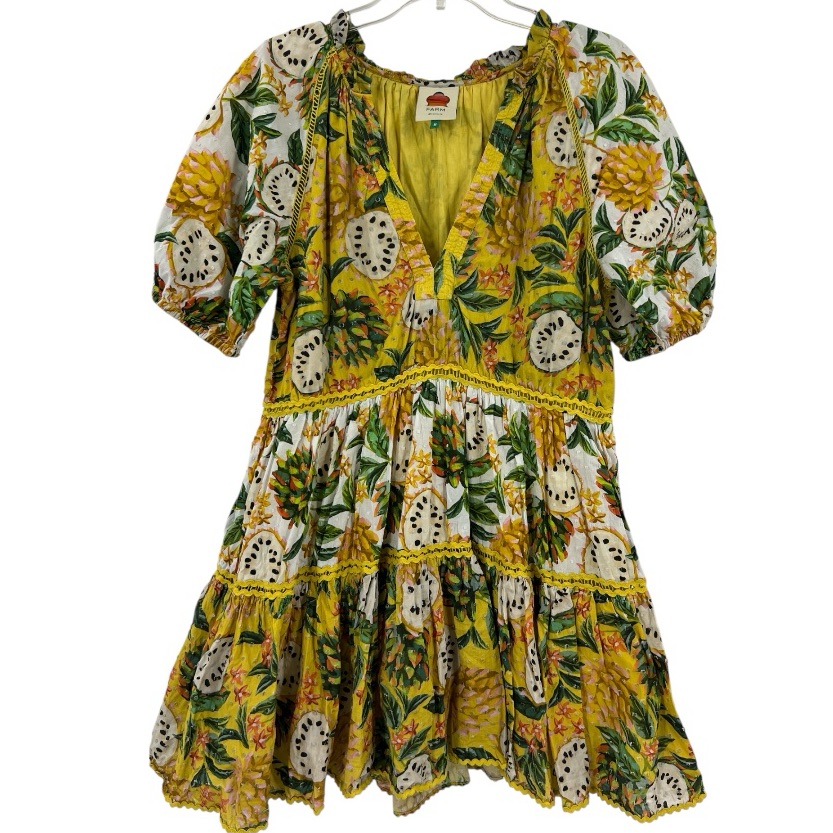 Farm Rio Biriba Mix Mini Fruit V-Neck Cottagecore Tiered Brazilian Dress Sz M